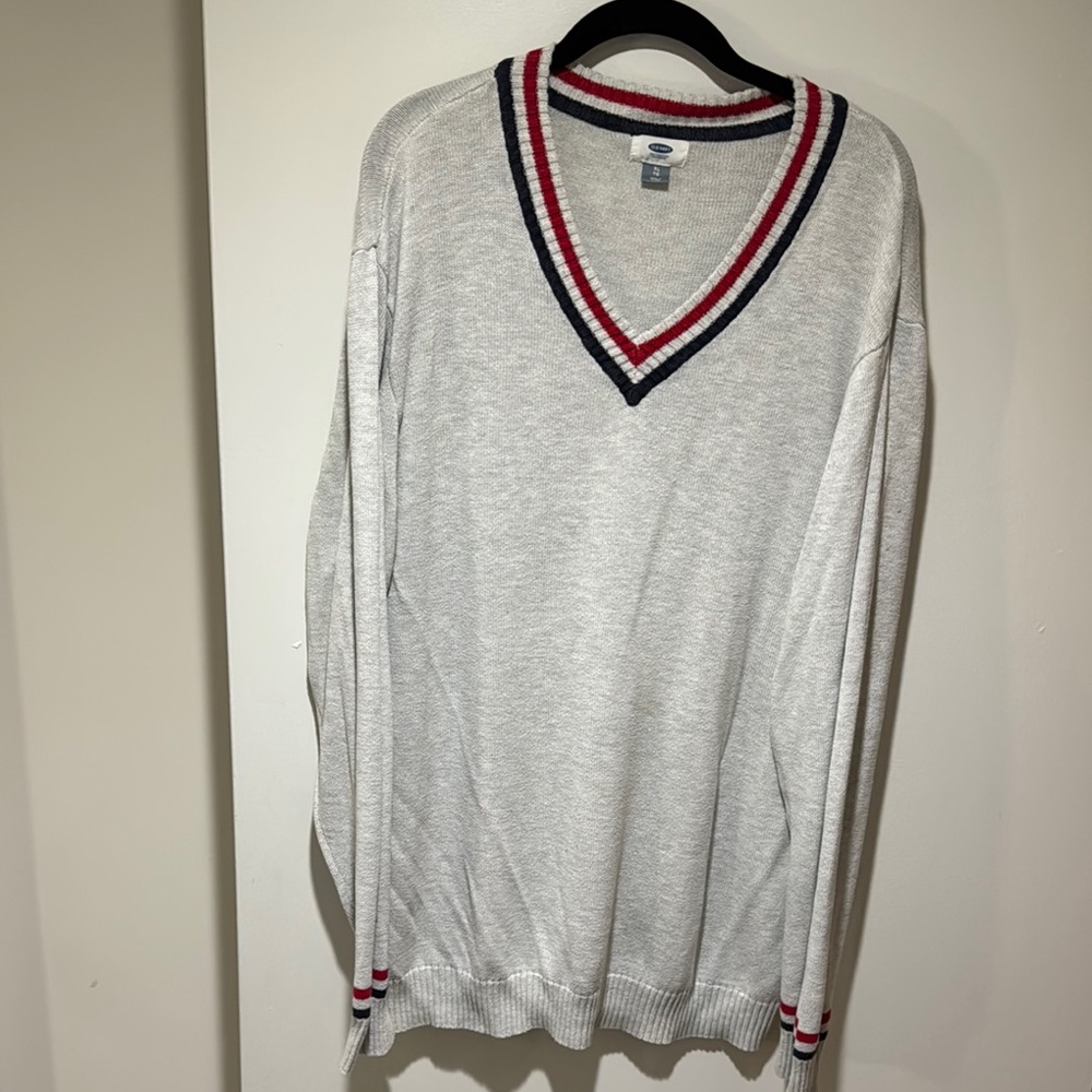 Old Navy V-Neck Sweater White and Red